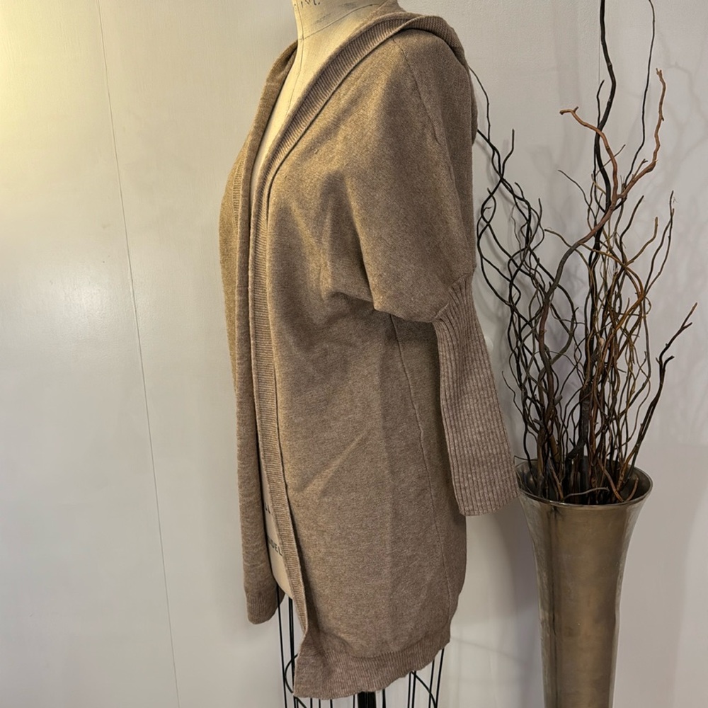 Long sleeve hooded open front cardigan in desert brown - Picture 4 of 6